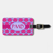 Fuchsia Pink Lila Art Nouveau Damask Monogramm Gepäckanhänger (Vorderseite horizontal)