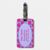 Fuchsia Pink Lila Art Nouveau Damask Monogramm Gepäckanhänger (Rückseite vertikal)