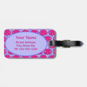 Fuchsia Pink Lila Art Nouveau Damask Monogramm Gepäckanhänger (Rückseite horizontal)