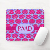 Fuchsia Pink Lila Art Nouveau Damask Monogramm Mousepad (Mit Mouse)