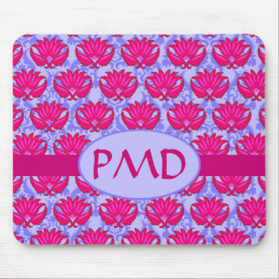Fuchsia Pink Lila Art Nouveau Damask Monogramm Mousepad