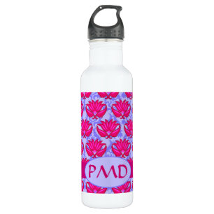 Fuchsia Pink Lila Art Nouveau Damask Monogramm Trinkflasche