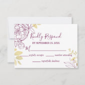 Fuchsia Pink Lila & Gold Peony Floral Wedding RSVP Karte (Vorderseite)