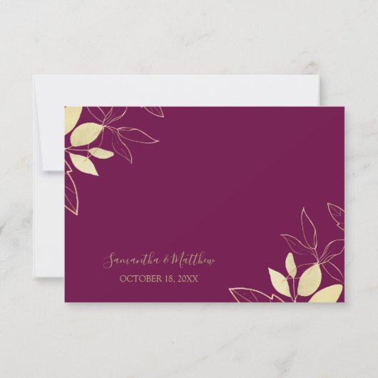 Fuchsia Pink Lila & Gold Peony Floral Wedding RSVP Karte (Rückseite)