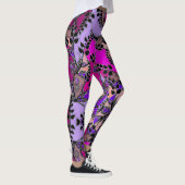 Fuchsia Pink Lila Lavendel Black Blätter Abstrakt Leggings (Rechts)