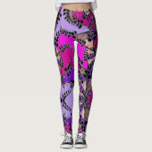 Fuchsia Pink Lila Lavendel Black Blätter Abstrakt Leggings (Vorderseite)