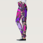 Fuchsia Pink Lila Lavendel Black Blätter Abstrakt Leggings (Links)