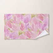 Fuchsia Pink Lila Watercolor Blume Muster Badhandtuch Set (Handtuch)