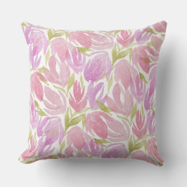 Fuchsia Pink Lila Watercolor Blume Muster Kissen