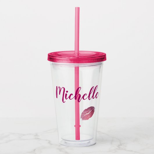 Fuchsia Pink Lippen Acryltrinkbecher (Vorderseite)