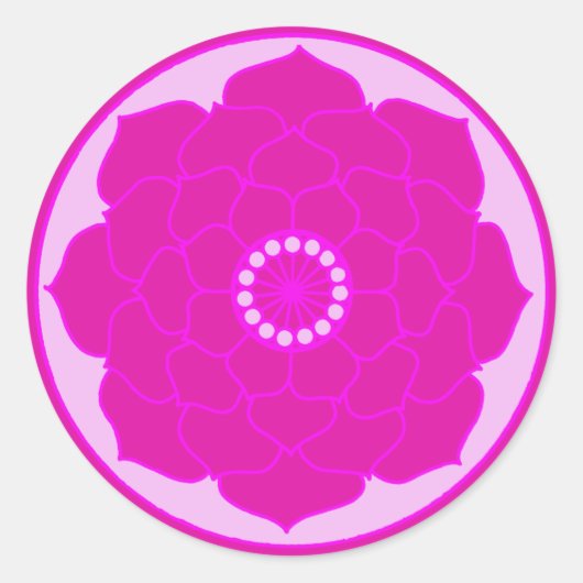 Fuchsia Pink Lotus Mandala Runder Aufkleber (Vorderseite)