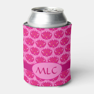 Fuchsia Pink Moderne Jugendstildamaske Monogramm Dosenkühler