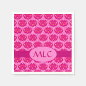 Fuchsia Pink Moderne Jugendstildamaske Monogramm Serviette (Vorderseite)