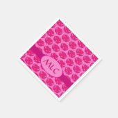 Fuchsia Pink Moderne Jugendstildamaske Monogramm Serviette (Ecke)