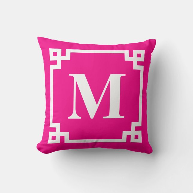 Fuchsia Pink Modernes Monogramm für die griechisch Kissen (Vorderseite)