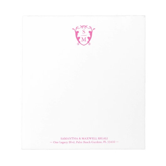 Fuchsia Pink Monogram Personalisierte Notepads Notizblock (Vorderseite)