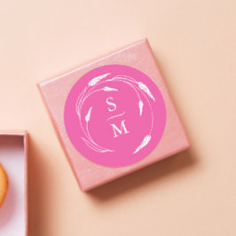 Fuchsia Pink Monogram Wedding Stickers