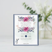 Fuchsia Pink Navy Blue Floral Chic Hochzeit (Stehend Vorderseite)