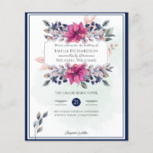 Fuchsia Pink Navy Blue Floral Chic Hochzeit (Vorderseite)