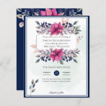 Fuchsia Pink Navy Blue Floral Chic Hochzeit