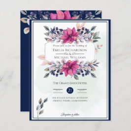 Fuchsia Pink Navy Blue Floral Chic Hochzeit