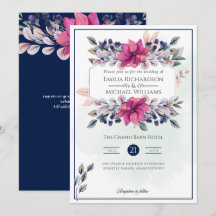 Fuchsia Pink Navy Blue Floral Chic Hochzeit