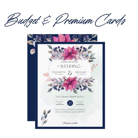 Fuchsia Pink Navy Blue Floral Vinatge Hochzeit