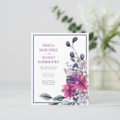 Fuchsia Pink Navy Blue Floral Wedding (Stehend Vorderseite)