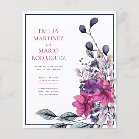 Fuchsia Pink Navy Blue Floral Wedding (Vorderseite)