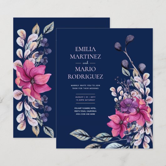 Fuchsia Pink Navy Blue Floral Wedding Budget (Vorne/Hinten)