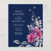 Fuchsia Pink Navy Blue Floral Wedding Budget (Vorderseite)