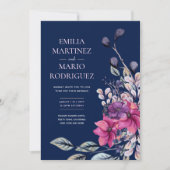Fuchsia Pink Navy Blue Floral Wedding Budget Einladung (Vorderseite)