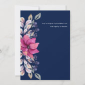 Fuchsia Pink Navy Blue Floral Wedding Einladung (Rückseite)