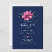 Fuchsia Pink Navy Blue Probe Dinner Einladung (Vorderseite)