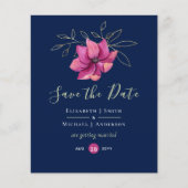 Fuchsia Pink Navy Blue Wedding Rett Date (Vorderseite)