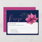 Fuchsia Pink Navy Blue Wedding RSVP Einladung (Vorne/Hinten)