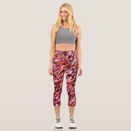Fuchsia pink, orange, black and white camo  capri leggings
