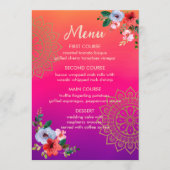 Fuchsia Pink Orange Bright Bold Floral Wedding Menükarte (Vorderseite)