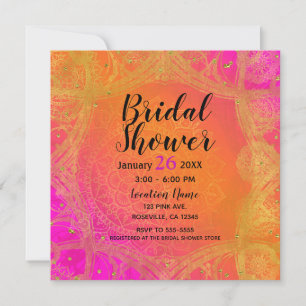 Fuchsia Pink Orange Gold Indian Mandala Bridal Einladung