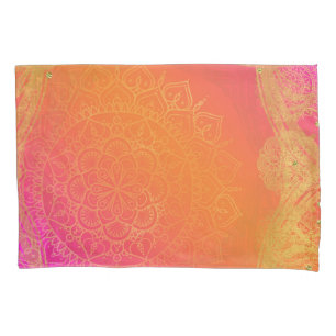 Fuchsia Pink Orange & Gold Indian Mandala Glam Kissenbezug