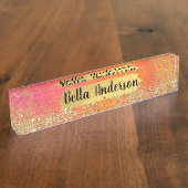 Fuchsia Pink Orange & Gold Indian Mandala Glam Namensplakette (Seite)