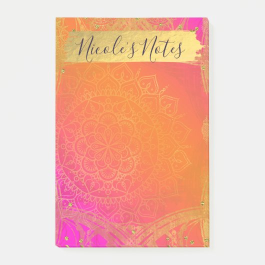 Fuchsia Pink Orange & Gold Indian Mandala Glam Post-it Klebezettel (Vorderseite)