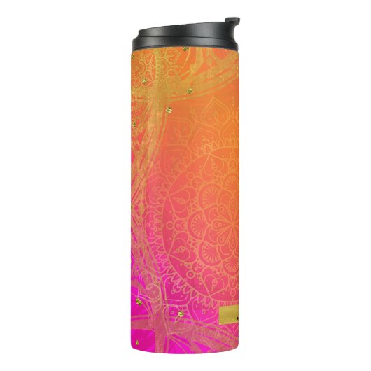 Fuchsia Pink Orange & Gold Indian Mandala Glam Thermosbecher (Nach links gedreht)