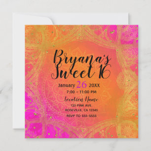 Fuchsia Pink Orange & Gold Indian Mandala Party Einladung