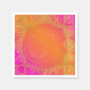 Fuchsia Pink Orange & Gold Indian Mandala Party Serviette