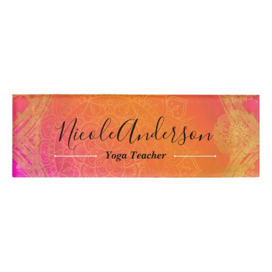 Fuchsia Pink Orange Gold Indian Mandala Wedding Namenschild (Vorderseite)