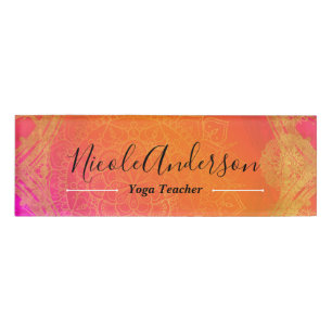 Fuchsia Pink Orange Gold Indischer Mandala-Hochzei Namenschild