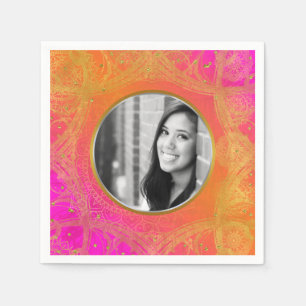 Fuchsia Pink Orange Gold Mandala FOTO Party Serviette