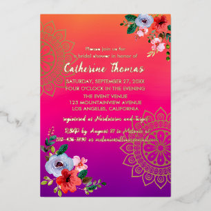 Fuchsia Pink Orange Lila Bright und Bold Floral Folieneinladung