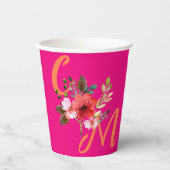 Fuchsia Pink Orange Lila Bright und Bold Floral Pappbecher (Vorderseite)
